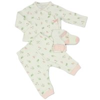 M15989: Baby Girls Waffle Fabric Top, Pant, Headband & Socks Outfit (0-9 Months)